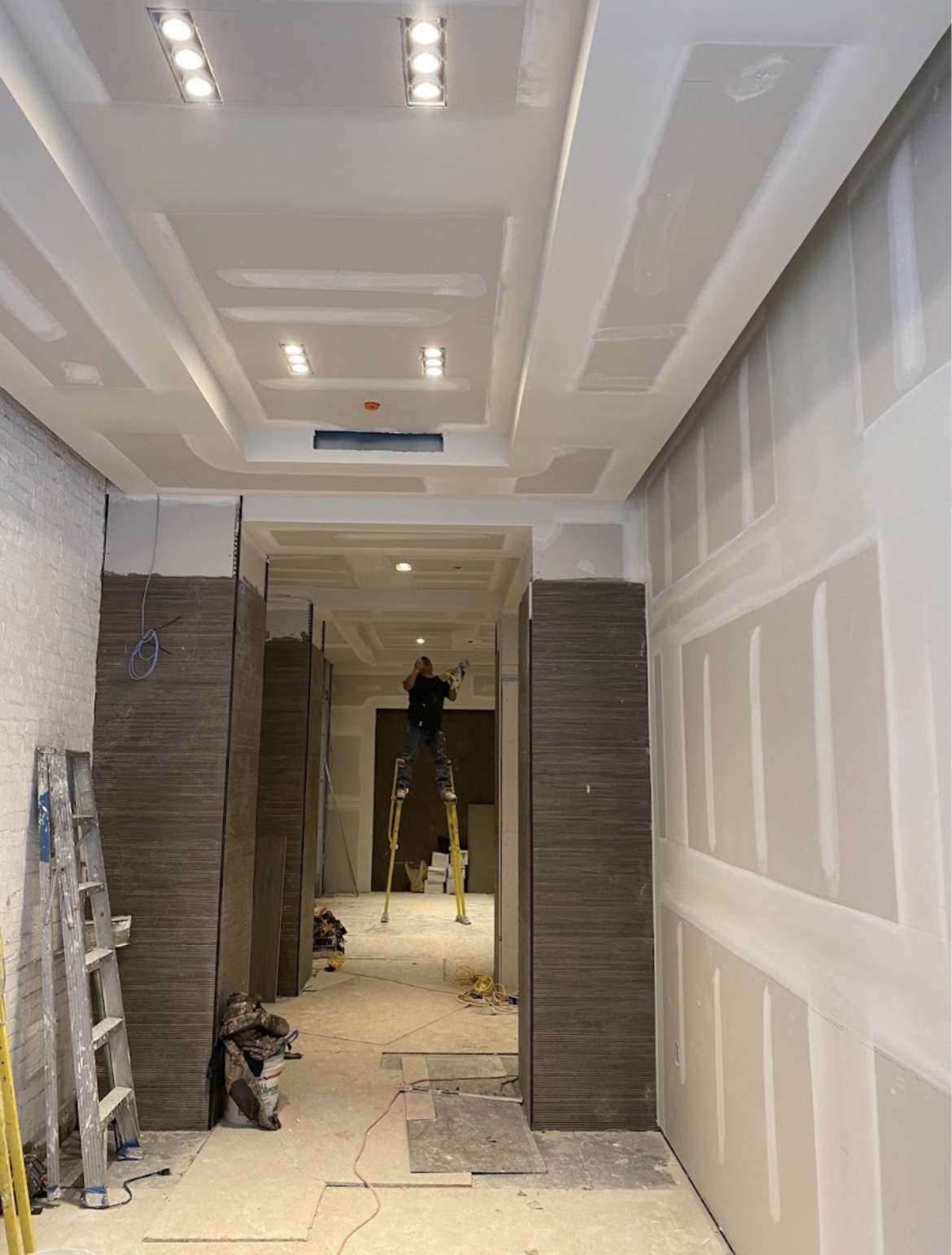 Drywall installation and finishing project in progress